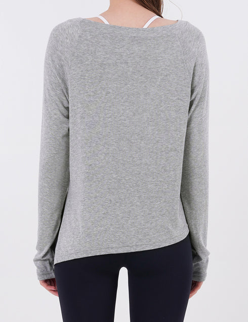 Wide Neck Slit Long Sleeve